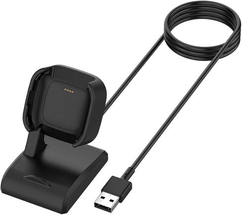 قاعدة شحن متوافقة مع Fitbit Versa 2، ملحقات حامل شحن USB بديل قاعدة محطة شحن مضادة للانزلاق مع كابل بطول 3.3 قدم لـ Fitbit Versa2، أسود in Saudi Arabia