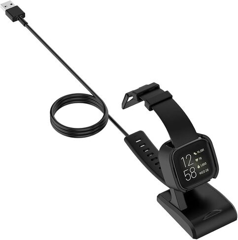قاعدة شحن متوافقة مع Fitbit Versa 2، ملحقات حامل شحن USB بديل قاعدة محطة شحن مضادة للانزلاق مع كابل بطول 3.3 قدم لـ Fitbit Versa2، أسود in Saudi Arabia