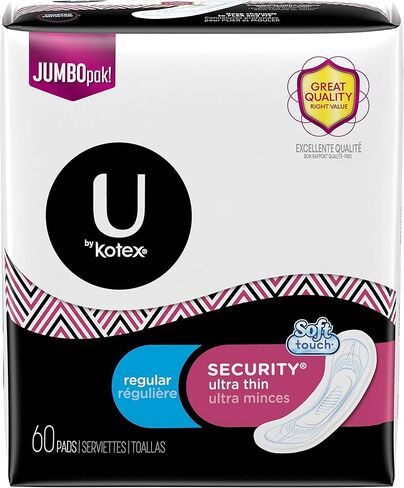 فوط U من Kotex Security فائقة النحافة، عادية، 60 قطعة (عبوة من 4 قطع) in Saudi Arabia