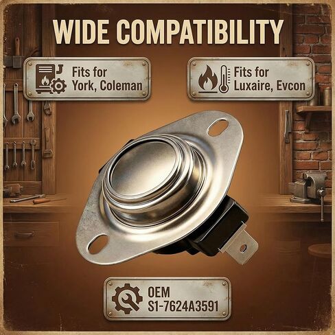 S1-7624A3591 180 درجة فهرنهايت إعادة ضبط يدوي L180 مفتاح الحد العلوي، مناسب لفرن غاز York Coleman Luxaire Tempstar Evcon (60,000-120,000 BTU)، متوافق مع 7624-A3591 S1-7990-3591 Supco L180MR in Kuwait