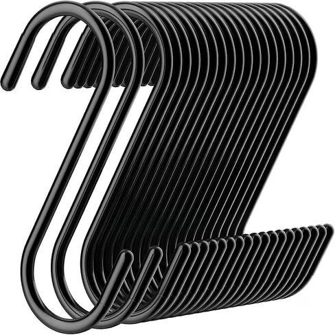 6pcs Stainless Steel S-Shaped Hooks, Heavy Duty Metal Hooks, Non-Slip Durable Construction, Sturdy Design, Multi-Purpose Wardrobes Garden Kitchen Accessories, Black in Saudi Arabia