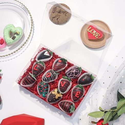RomanticBaking 20Pcs 10x7x2Inch Clear Easter Cookies Boxes Chocolate Covered Strawberries Boxes Truffle Boxes Bakery Boxes Cakesickle Macaron Treat Boxes for Christmas Valentine's Mother's Day in Saudi Arabia