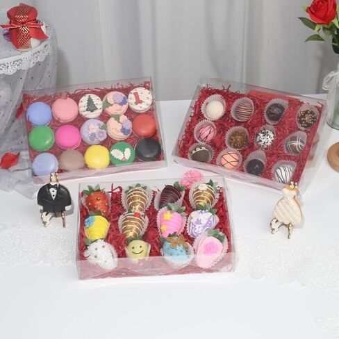 RomanticBaking 20Pcs 10x7x2Inch Clear Easter Cookies Boxes Chocolate Covered Strawberries Boxes Truffle Boxes Bakery Boxes Cakesickle Macaron Treat Boxes for Christmas Valentine's Mother's Day in Saudi Arabia