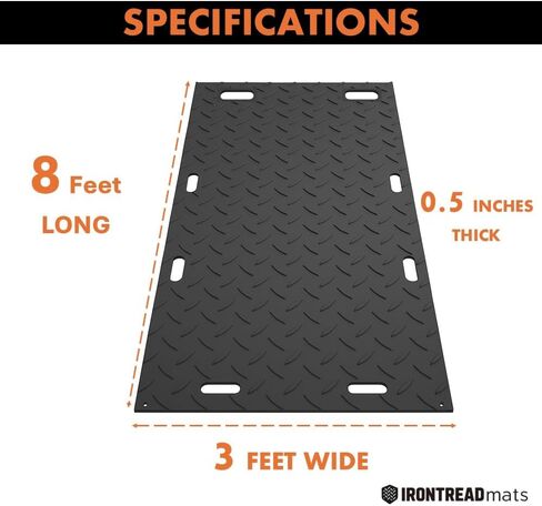 سجادة حماية أرضية بسمك 3 × 8 بوصة - ½ بوصة - نمط مداس ماسي HDPE قابل لإعادة التدوير - غير قابل للانزلاق وقابل لإعادة الاستخدام ومقاوم للماء - حصائر الممرات والبناء للمعدات والمناظر الطبيعية - عبوة من 5 قطع in Saudi Arabia