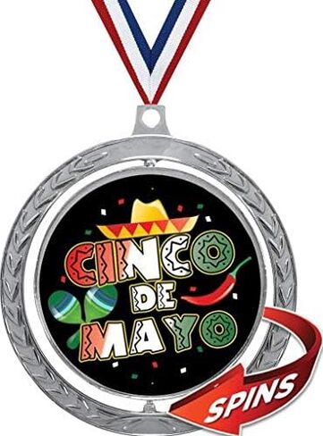 Crown Awards 2 1/2" Cinco de Mayo Medal Spin Wreath, Perfect for Cinco de Mayo Party Celebrations Silver Prime in Saudi Arabia