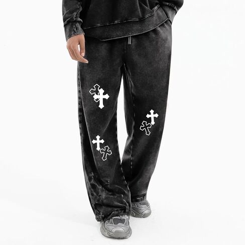 Mens Christian Wide Leg Sweatpants Graphic Straight Baggy Drawstring Acid Wash Joggers Workout Pants with Pockets in Saudi Arabia