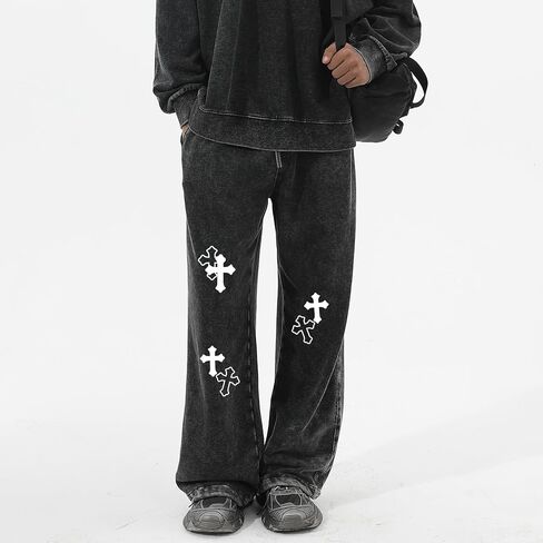 Mens Christian Wide Leg Sweatpants Graphic Straight Baggy Drawstring Acid Wash Joggers Workout Pants with Pockets in Saudi Arabia