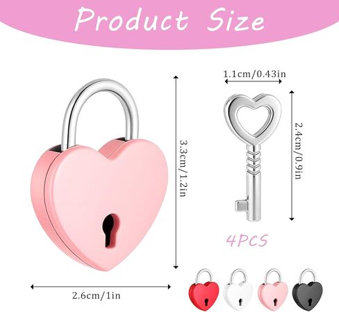 4Pcs Multicolor Mini Heart Locks,Heart Shaped Lock Love Locks Cute Diary Lock and Key Set for Luggage, Jewelry Box, Suitcase, Backpack in Saudi Arabia