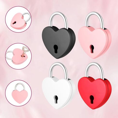 4Pcs Multicolor Mini Heart Locks,Heart Shaped Lock Love Locks Cute Diary Lock and Key Set for Luggage, Jewelry Box, Suitcase, Backpack in Saudi Arabia
