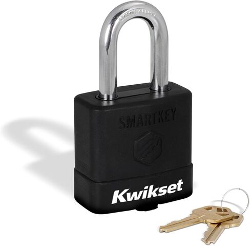 قفل فولاذي مصفح قابل لإعادة المفتاح من Kwikset SmartKey مع تكبل من كربيد البورون، مع غطاء للطقس، بوابة خارجية وقفل تخزين، 2 بوصة، هيكل 1-1/2 بوصة، عبوتان بمفتاح على حد سواء، فضي in Kuwait