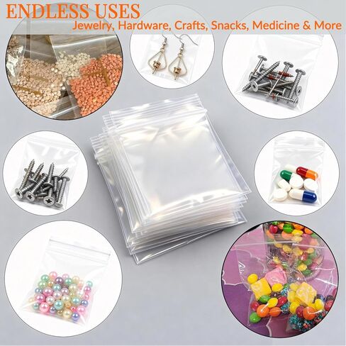 150 PCS Small Plastic Bags 2" x 2.76", 2.4 Mil Clear Resealable Zipper Bags, Mini Zip Lock Baggies for Jewelry, Beads, Screws, Crafts, Snacks & Small Parts Organization (2"×2.76") in Saudi Arabia