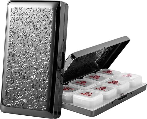 Portable 7-Day Metal Pill Case, Featuring 8 Compartments—Perfect for Travel. BPA-Free. (L-Silver, Large) in Saudi Arabia