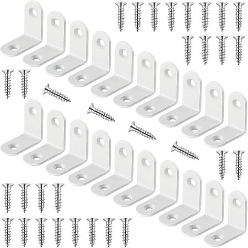 20 Pcs White L Bracket 1 Inch Stainless Steel Corner Braces, 25x25MM 90 Degree Right Angle Joint Brackets for DIY Wood, Furniture, Frame, with Screws in Saudi Arabia