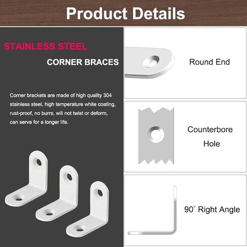 20 Pcs White L Bracket 1 Inch Stainless Steel Corner Braces, 25x25MM 90 Degree Right Angle Joint Brackets for DIY Wood, Furniture, Frame, with Screws in Saudi Arabia