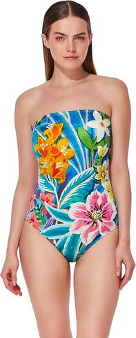 Gottex Tropicana Bandeau One Piece - Removable Adjustable Straps, Built-in Soft Cups, Tummy Control, Front & Back Lining in Saudi Arabia