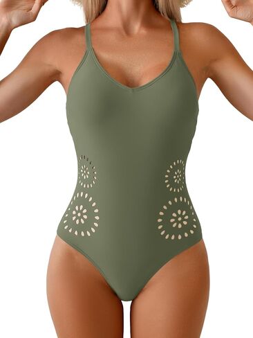 Aidonger Women's One Piece Swimsuit Tummy Control V Neck Bathing Suit Slimming Cutout Tie Knot Swimwear in Saudi Arabia