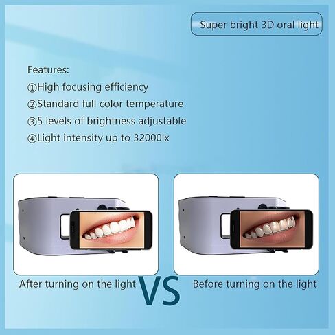 طقم إضاءة LED للتصوير الفوتوغرافي للأسنان مع مخرج 32000 لوكس - 20 خرزة إضاءة محيطية ثلاثية الأبعاد للقطات داخل الفم وإجراءات التجميل والتصوير الكلي in Kuwait