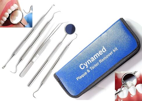 Cynamed -Dental Tools, ElleSye 8 Pack Dental Pick Oral Care Kit, Stainless Steel Dental Hygiene Kit Set, Tooth Scraper Tartar Dental Scaler Tweezers Mouth Mirror for Personal & Pet Oral Care Use in Saudi Arabia