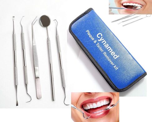 Cynamed -Dental Tools, ElleSye 8 Pack Dental Pick Oral Care Kit, Stainless Steel Dental Hygiene Kit Set, Tooth Scraper Tartar Dental Scaler Tweezers Mouth Mirror for Personal & Pet Oral Care Use in Saudi Arabia