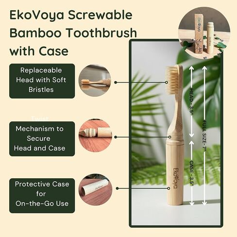 Bamboo Screwable Toothbrush with Case, 2-Piece Design, Soft BPA-Free Bristles, Natural Compact Travel Toothbrush for Camping & Daily Use in Saudi Arabia