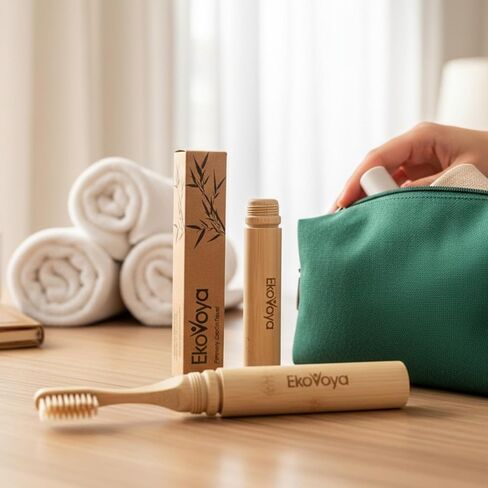 Bamboo Screwable Toothbrush with Case, 2-Piece Design, Soft BPA-Free Bristles, Natural Compact Travel Toothbrush for Camping & Daily Use in Saudi Arabia