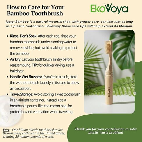 Bamboo Screwable Toothbrush with Case, 2-Piece Design, Soft BPA-Free Bristles, Natural Compact Travel Toothbrush for Camping & Daily Use in Saudi Arabia