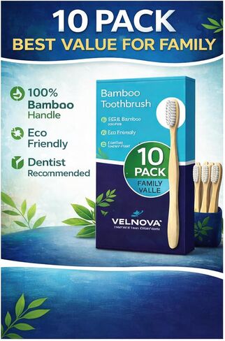 Pure Bamboo Toothbrushes (10 Pack) – Soft BPA-Free Bristles, Eco-Friendly Biodegradable Wooden Handle, Vegan & Plastic-Free Toothbrush for Adults & Kids, Sustainable Oral Care in Saudi Arabia