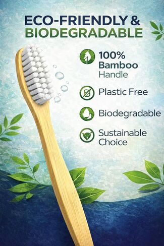 Pure Bamboo Toothbrushes (10 Pack) – Soft BPA-Free Bristles, Eco-Friendly Biodegradable Wooden Handle, Vegan & Plastic-Free Toothbrush for Adults & Kids, Sustainable Oral Care in Saudi Arabia
