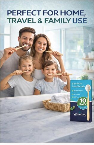 Pure Bamboo Toothbrushes (10 Pack) – Soft BPA-Free Bristles, Eco-Friendly Biodegradable Wooden Handle, Vegan & Plastic-Free Toothbrush for Adults & Kids, Sustainable Oral Care in Saudi Arabia