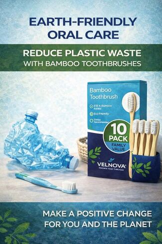 Pure Bamboo Toothbrushes (10 Pack) – Soft BPA-Free Bristles, Eco-Friendly Biodegradable Wooden Handle, Vegan & Plastic-Free Toothbrush for Adults & Kids, Sustainable Oral Care in Saudi Arabia