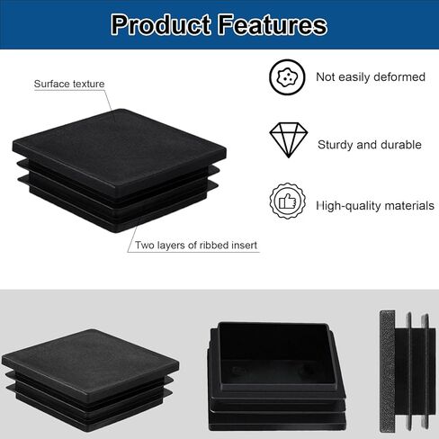140Pcs Tubing Plug, 2Inch Square Plastic Plug Insert, Square End Caps for Tube Post, Chair Legs, Fitness Eqpt, Fence,Bench Feet,Glide Protection from Chair Legs/Furniture/Floors, Black in Saudi Arabia