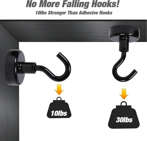 Vipush Magnetic Hooks 10 Pack - 30LB Heavy Duty Cruise Ship Essentials, Extra Strong Neodymium Hooks for Refrigerator, Grill, Travel, Office & Home Hanging | No Drill Magnetic Hooks, Black in Saudi Arabia