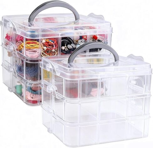 2pack 3-Tier Stackable Storage Container Box with Adjustable Compartments for Kids Toys, Art Crafts, Jewelry, Supplies,Tools Storage-18 Compartments in Saudi Arabia