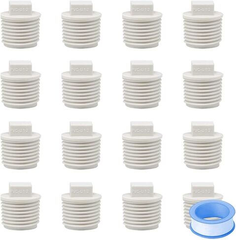 16PCS 1/2inch White PVC Male Thread Pipe End Cap Plug Adapter PVC Fittings 1/2" Fitting Fit for 0.5inch Pipes or Fittings SCH40 HE060-1/2 in Saudi Arabia