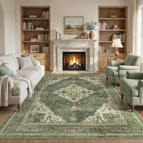 WITSHOCK Living Room Area Rugs 8x10: Soft Non-Slip Backing Washable Rugs Vintage Large Carpet for Bedroom Office Dining Room Kitchen Stain Resistant Home Decor Rug in Saudi Arabia
