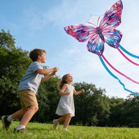 XIAOYAOJIN Butterfly Kite for Kids Ages 4-8 & Adults, 31x22 Large Beginner Easy to Fly Beach Kite, Includes 300ft Line Handle, Outdoor Family Fun, Great for Kids Boys Girls. in Saudi Arabia