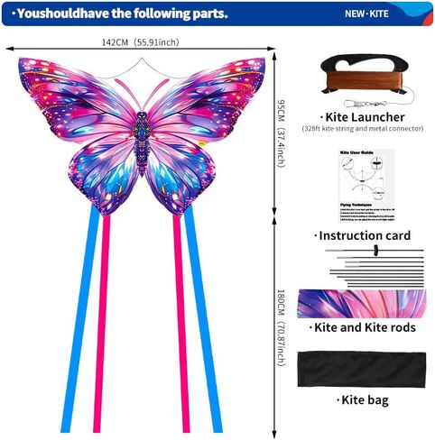 XIAOYAOJIN Butterfly Kite for Kids Ages 4-8 & Adults, 31x22 Large Beginner Easy to Fly Beach Kite, Includes 300ft Line Handle, Outdoor Family Fun, Great for Kids Boys Girls. in Saudi Arabia