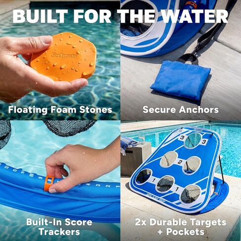 GoSports Splash Skip Versus Floating Pool Cornhole Game - Stone Skipping Swimming Pool Game for Adults & Family - Water Cornhole Game for Pools & Lake in Saudi Arabia