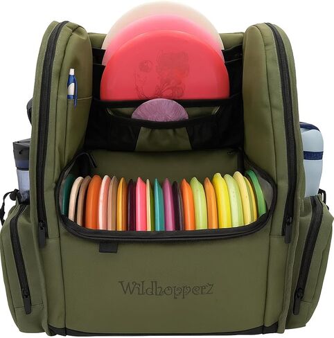 Disc Golf Backpack, Holds 26+ disk with putter slots, Heavy Duty 600D Polyester, Multiple Storage Pockets, Cinch Tie Drink Pockets, Pencil and Pad slots, Durable and Waterproof in Saudi Arabia