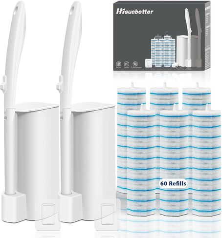 2 Pack Disposable Toilet Brush Set with 60 Refills, Wall-mounted Toilet Bowl Wand Kit-2 Extend Toliet Wand, 2 Storage Holder&60 Disposable Refill Pre-Filled Cleaning Solution for Deep Cleaning Toilet. in Saudi Arabia