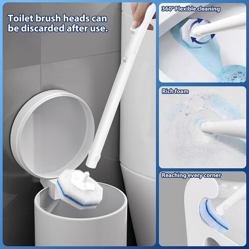 2 Pack Disposable Toilet Brush Set with 60 Refills, Wall-mounted Toilet Bowl Wand Kit-2 Extend Toliet Wand, 2 Storage Holder&60 Disposable Refill Pre-Filled Cleaning Solution for Deep Cleaning Toilet. in Saudi Arabia