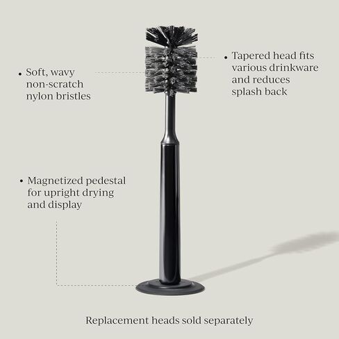 Curio Home Goods Ionic Bottle Brush, Magnetized to Stand Upright, Stainless Steel with Replaceable Head, Onyx/Black in Saudi Arabia