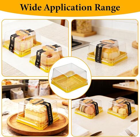 WCHOSOZH 100Pcs Mini Cupcake Containers Set, Individual Cake Box with Clear Lids and Stickers, Square Single Dessert Containers, Golden Packaging Boxes for Mooncake Cookie Muffin Party (2.7") in Saudi Arabia