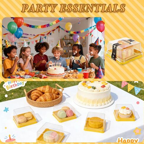 WCHOSOZH 100Pcs Mini Cupcake Containers Set, Individual Cake Box with Clear Lids and Stickers, Square Single Dessert Containers, Golden Packaging Boxes for Mooncake Cookie Muffin Party (2.7") in Saudi Arabia