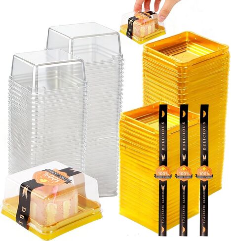 WCHOSOZH 100Pcs Mini Cupcake Containers Set, Individual Cake Box with Clear Lids and Stickers, Square Single Dessert Containers, Golden Packaging Boxes for Mooncake Cookie Muffin Party (2.7") in Saudi Arabia