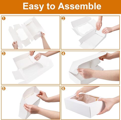 30 Pack Bakery Boxes with Window, 9.5"×6"×3" Cookies Box with Wax Paper, Paperboard Pie Cake Treat Boxes with 30 Stickers, Bakery Gift Box Container for Dessert Mini Cake Pastry Birthday in Saudi Arabia