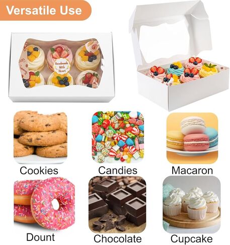 30 Pack Bakery Boxes with Window, 9.5"×6"×3" Cookies Box with Wax Paper, Paperboard Pie Cake Treat Boxes with 30 Stickers, Bakery Gift Box Container for Dessert Mini Cake Pastry Birthday in Saudi Arabia