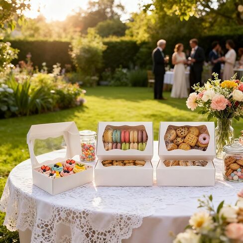 30 Pack Bakery Boxes with Window, 9.5"×6"×3" Cookies Box with Wax Paper, Paperboard Pie Cake Treat Boxes with 30 Stickers, Bakery Gift Box Container for Dessert Mini Cake Pastry Birthday in Saudi Arabia