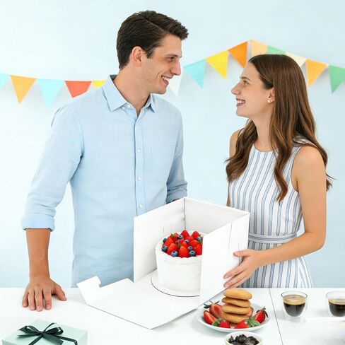 3 عبوات من علب الكيك وألواح الكيك مقاس 12 × 12 × 12 - صندوق حامل الكيك للاستعمال مرة واحدة مع غطاء، يتضمن ملصقات وبطاقة رسائل وبطاقات تهنئة وشريط لحفلات الزفاف وأعياد الميلاد والحفلات in Saudi Arabia