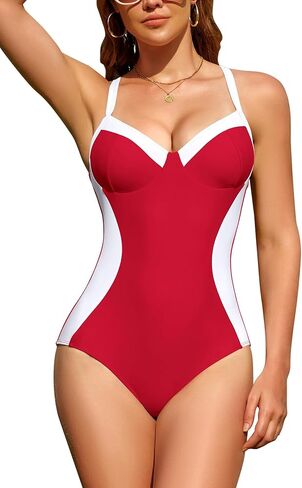 SHEKINI Women's Tummy Control Bathing Suit Slimming Color Block Swim Suits Sexy Crisscross Back One Piece Swimsuit in Saudi Arabia
